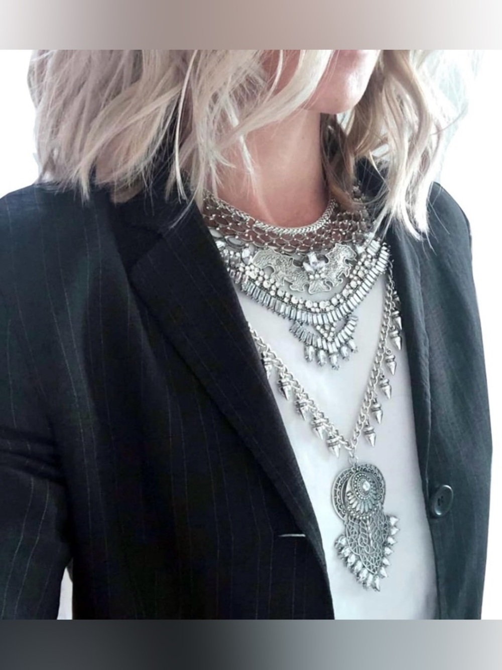 Layered Silver Statement Necklace - Women's Jewelry